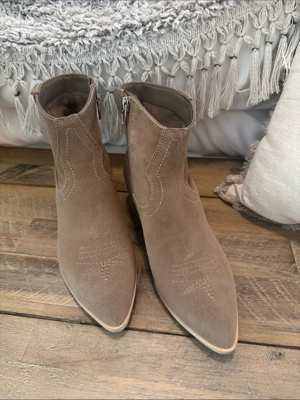 Dolce Vita Taupe Suede Pointed Toe Ankle Booties
